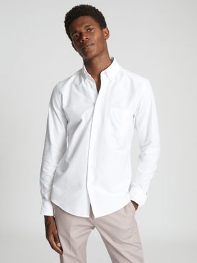 White Reiss Greenwich Soft Wash Button Down Oxford Shirt