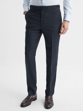 Navy Reiss Dunn Textured Slim Fit Trousers