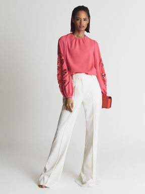 Pink Reiss Belle Embroidery Interest Blouse