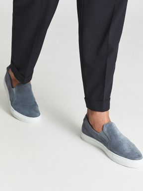 Airforce Blue Reiss Luca Suede Slip-On Trainers
