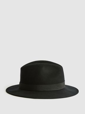 Black Reiss Ashbourne Wool Fedora Hat