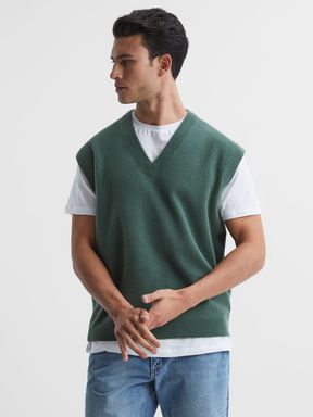Pine Green Reiss Fiji Wool Blend Sleeveless Knitted Vest