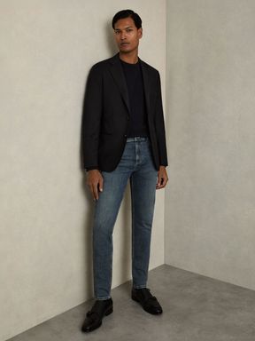 Washed Indigo Grey Cast Reiss Bleaker Skinny-Fit Jeans
