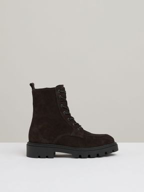 Chocolate Reiss Ellie Suede Lace-Up Boots