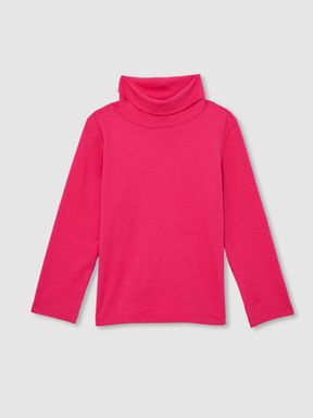 Bright Pink Reiss Carey Cotton-Jersey Roll-Neck Top with Stretch