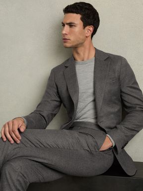 Grey Melange Reiss Degree Sb Wool-Blend Suit Blazer Slim-Fit