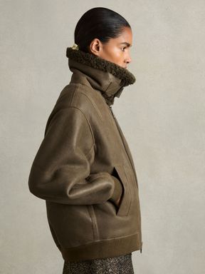 Dark Khaki Reiss Blake Shearling Aviator Jacket