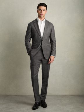 Grey Melange Reiss Degree Wool Blend Suit Trousers Slim-Fit