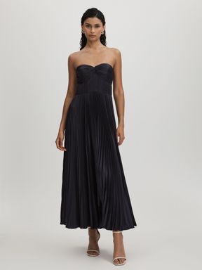 Navy Amur Strapless Pleated Maxi Dress