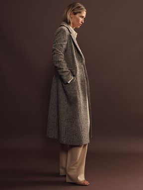 Brown Check Reiss Kai Wool Blend Houndstooth Check Coat