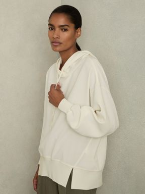 Cream Reiss Kiara Woven Hooded Top