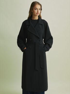 Black Florere Double Breasted Belted Trench Coat