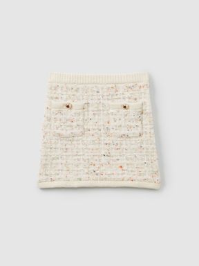 Cream Reiss Felicity Tweed-Effect Knitted Mini Skirt with Merino