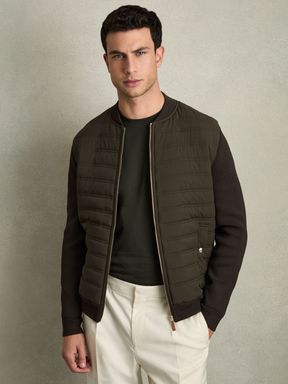 Military Green Reiss Tosca Quilted Hybrid Jacket