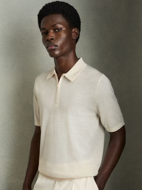 Snow White Reiss Maxwell Merino Wool Half-Zip Polo Shirt