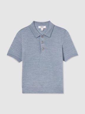 Soft Blue Melange Reiss Manor Merino Polo Shirt