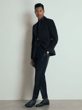 Navy Reiss Gallo Atelier Tapered Wool Suit Trousers