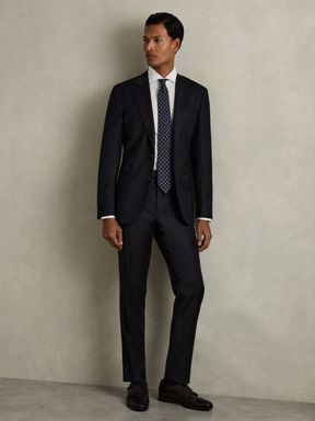 Navy Reiss Aspire Slim-Fit Wool Suit Trousers