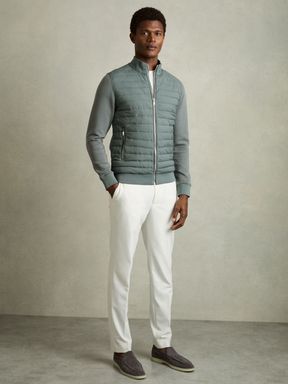 Teal Green Reiss Freddie Hybrid Quilt and Interlock Jersey Zip-Through Jacket