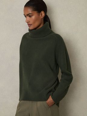Khaki Reiss Eliza Wool-Cashmere Roll-Neck Jumper