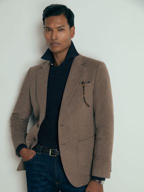 Mocha Brown Reiss Malpensa Atelier Single-Breasted Suit Jacket