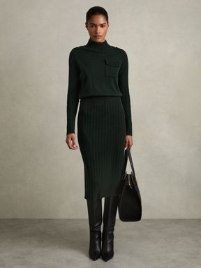 Khaki Reiss Floris Wool-Blend Knitted Utility Midi Dress With Cashmere