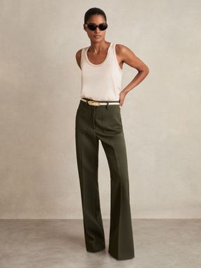 Green Reiss Priya Twill High-Rise Flared Trousers