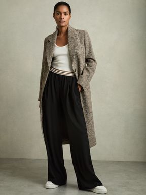 Black Reiss Abs Stripe-Waistband Wide-Leg Trousers