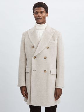 Beige Melange Oscar Jacobson Alpaca-Wool Double-Breasted Coat