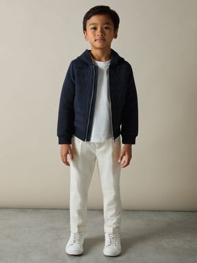 Navy Reiss Taylor Interlock Hybrid Hooded Puffer Jacket
