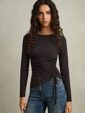 Burgundy Reiss Riyo Jersey Ruched Top