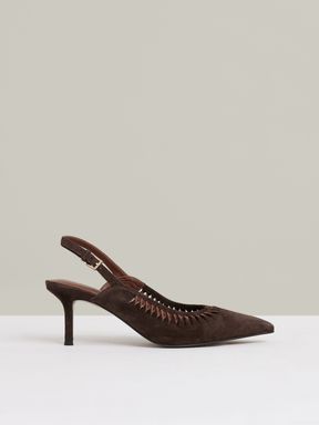 Chocolate Reiss Cecily Suede Twist Detail Slingback Court Shoes