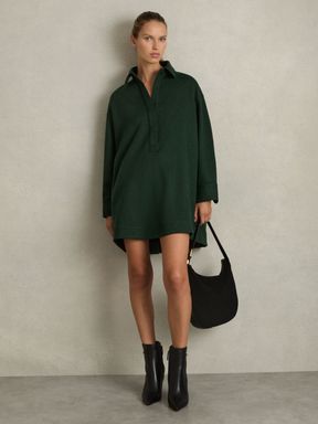 Green Reiss Lauren Shirt-Style Shift Dress With Wool