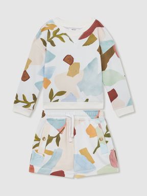 Multi Reiss Jessie Abstract Print Sweatshirt And Shorts Set