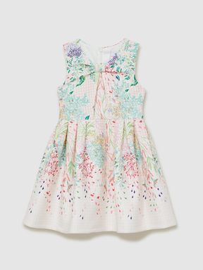 Pink Print Reiss Isabel Floral-Print Pleated Scuba Dress