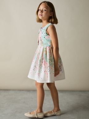 Pink Print Reiss Isabel Floral-Print Pleated Scuba Dress