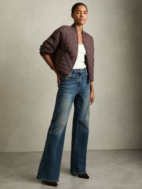 Burgundy Reiss Nina Quilted Zip-Through Bomber Jacket