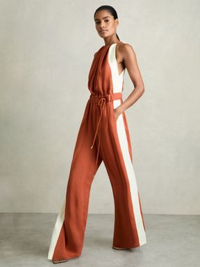 Orange Reiss Inez Colour-Block Rope-Cord Jumpsuit