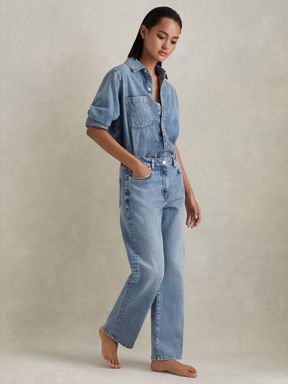 Light Blue Reiss Selin Mid-Rise Straight-Leg Jeans