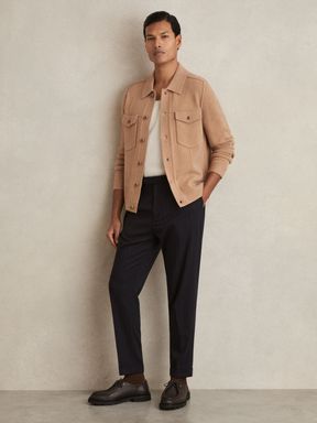 Navy Reiss Ring Pinstripe Tapered Trousers