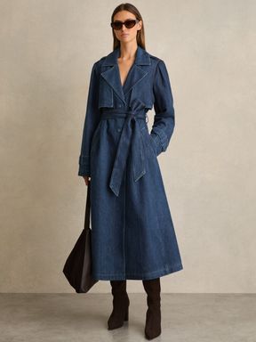 Blue Paige Denim Trench Coat