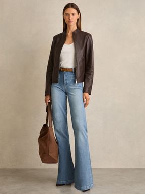 Adley Blue Paige Wide-Leg Patch-Pocket Jeans