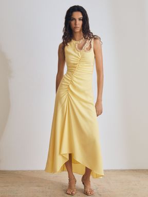 Yellow Reiss Elizabeth Atelier Embellished Shoulder Maxi Dress