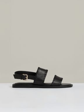 Black Reiss Mila Leather Whipstitch-Trim Sandals