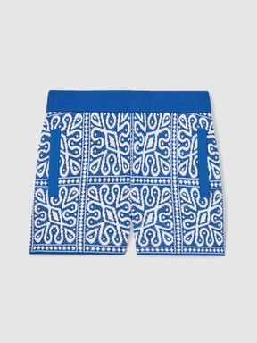 Blue/White Reiss Redhill Tile Pattern Knit Shorts