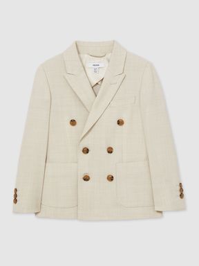 Stone Reiss Belmont J Double-Breasted Textured Blazer With Wool