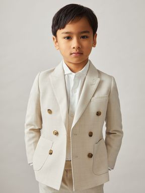 Stone Reiss Belmont Double-Breasted Textured Blazer With Wool
