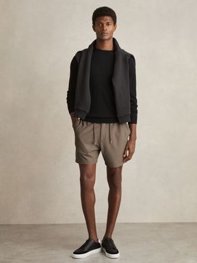 Mocha Brown Reiss Newmark Textured Drawstring Shorts