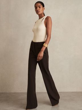 Chocolate Brown Reiss Claude High Rise Flared Trousers