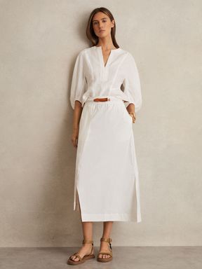 Ivory Reiss Niara Poplin Belted Split Midi Skirt